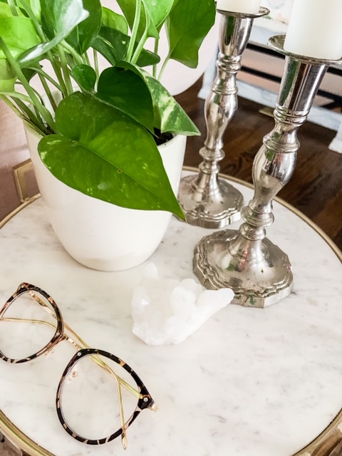 gold marble tray on records to make a side table