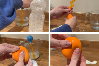 sensory stress ball made with balloon and cornflour
