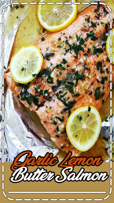 Garlic Lemon Butter Salmon - the easiest foil-wrapped salmon recipe ever with crazy delicious salmon in garlic lemon butter sauce. So good!