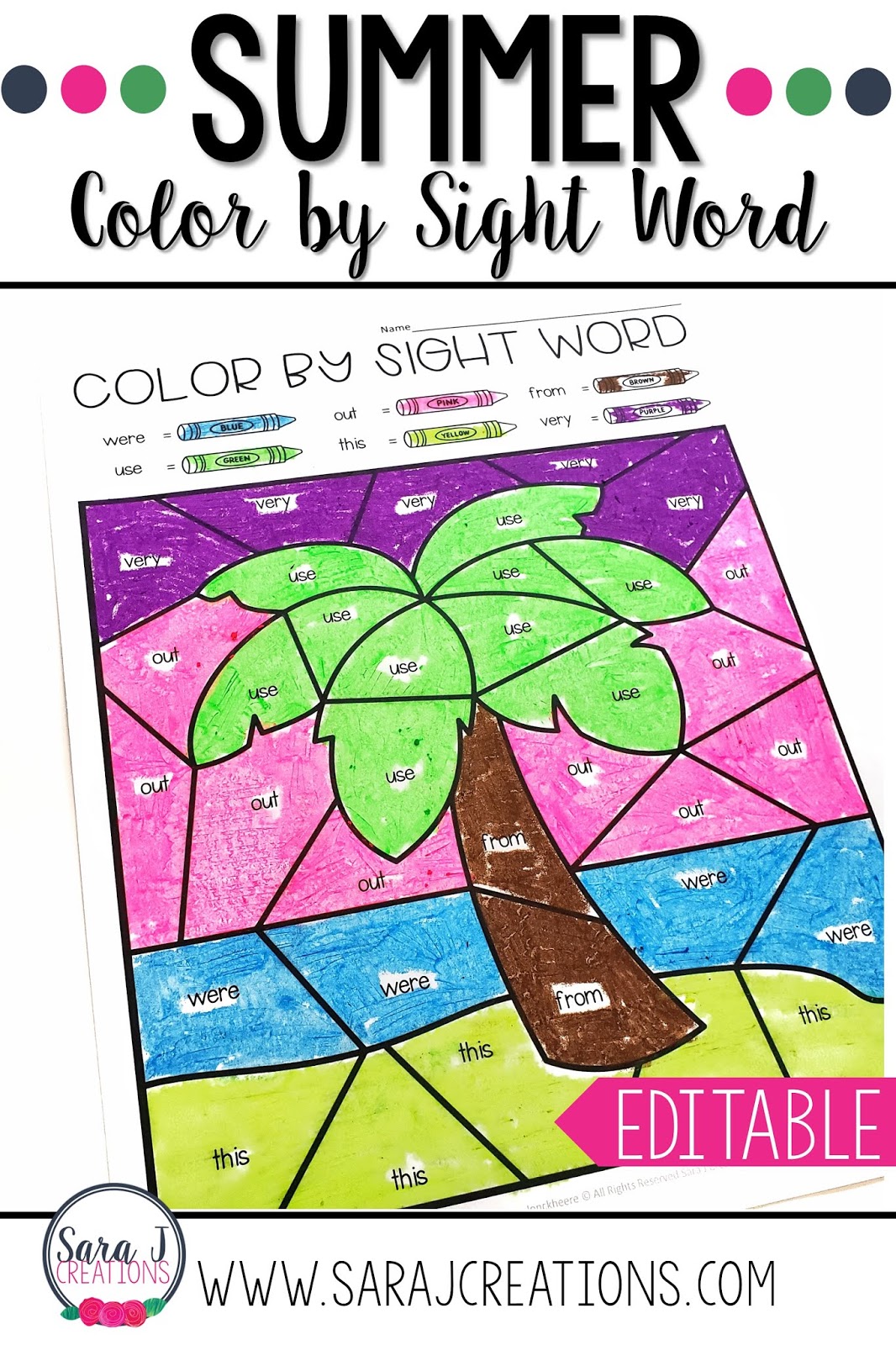 Editable Color by Sight Word for the Whole Year | Sara J Creations
