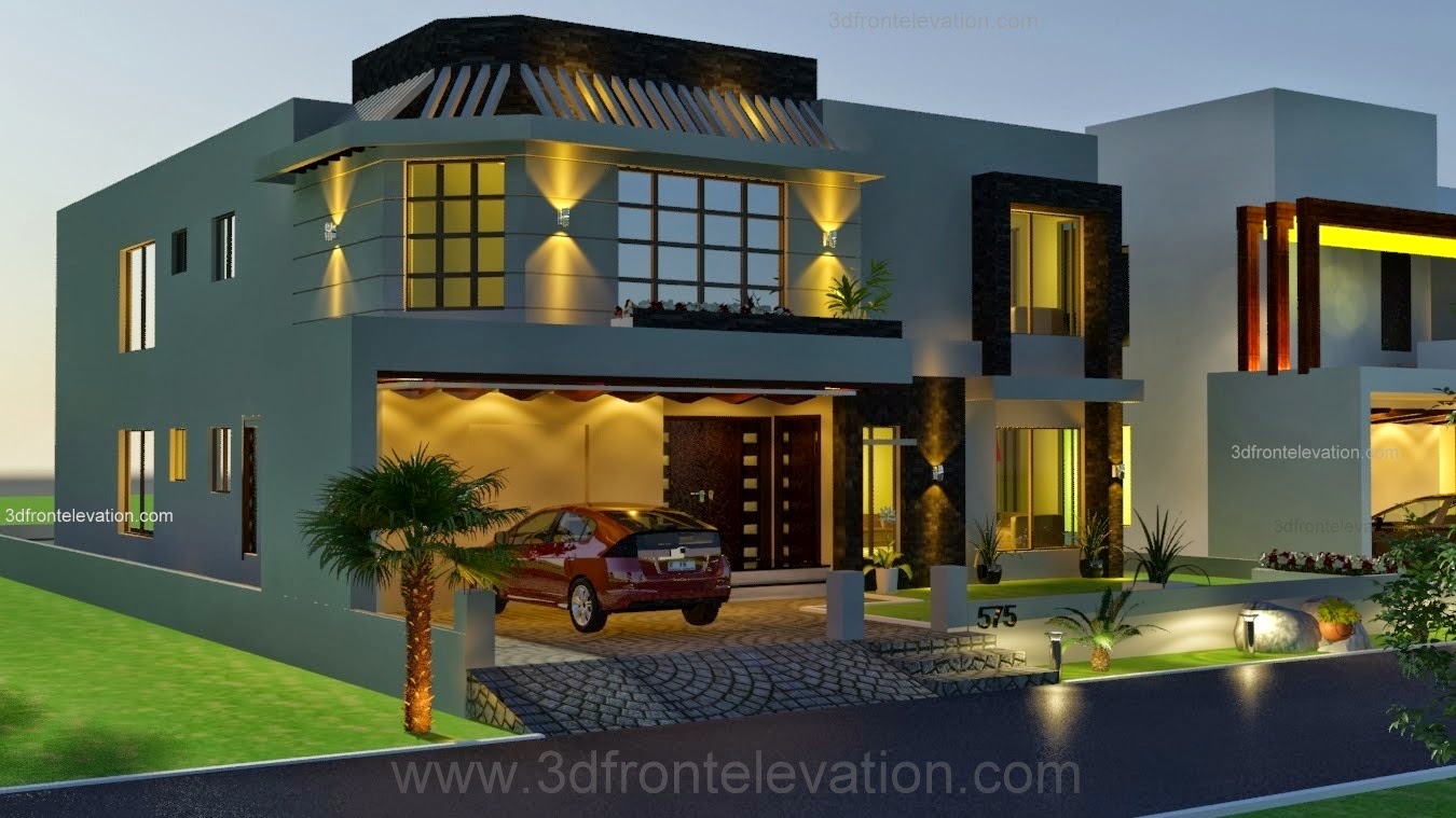  3D  Front Elevation com 1  Kanal  House  Drawing Floor Plans  