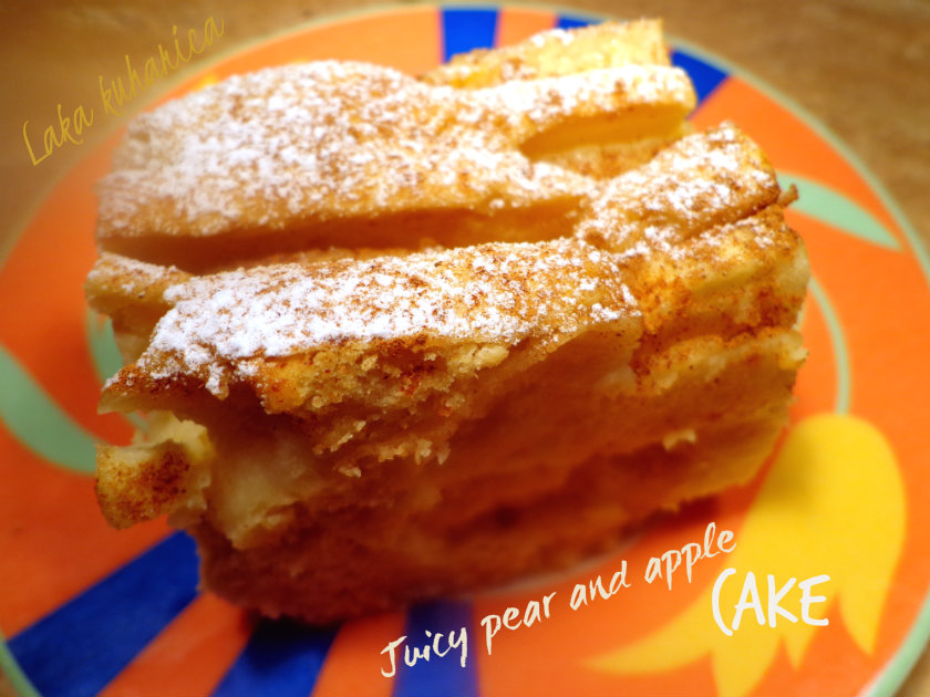 Sočni kolač s kruškama i jabukama ☆ Juicy pear and apple cake Juicy pear and apple cake by Laka kuharica: delicious and moist cake is barely bound together with slices of juicy fruit.