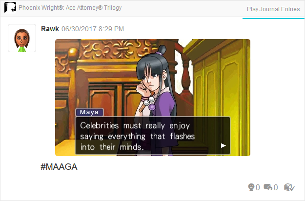 Phoenix Wright Ace Attorney Justice For All Maya Fey on celebrities on their minds