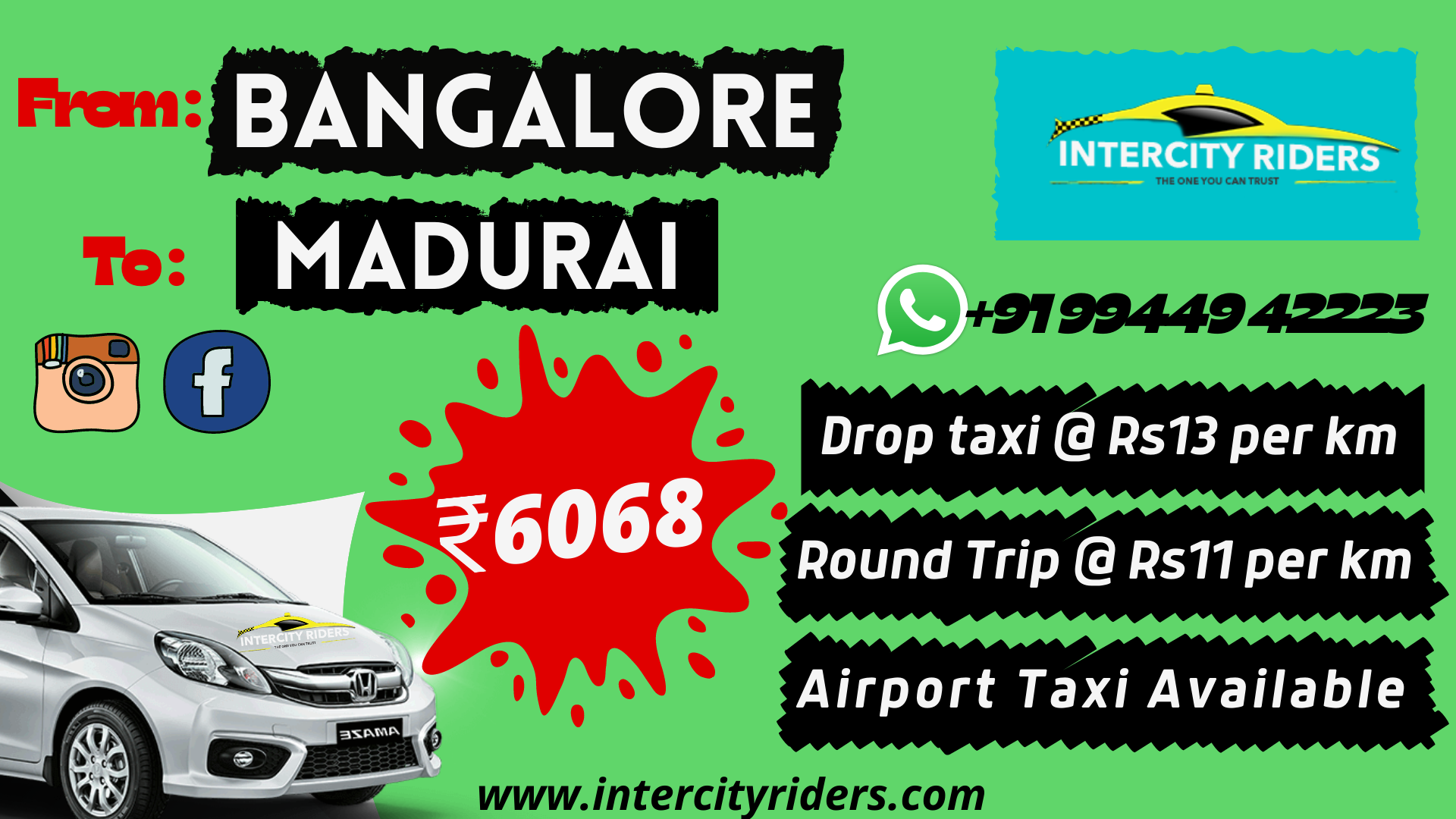 Bangalore to Madurai taxi