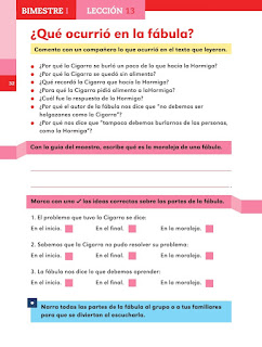 Apoyo Primaria Español 2do grado Bloque 1 lección 13 ¿Qué ocurrió en la fábula?