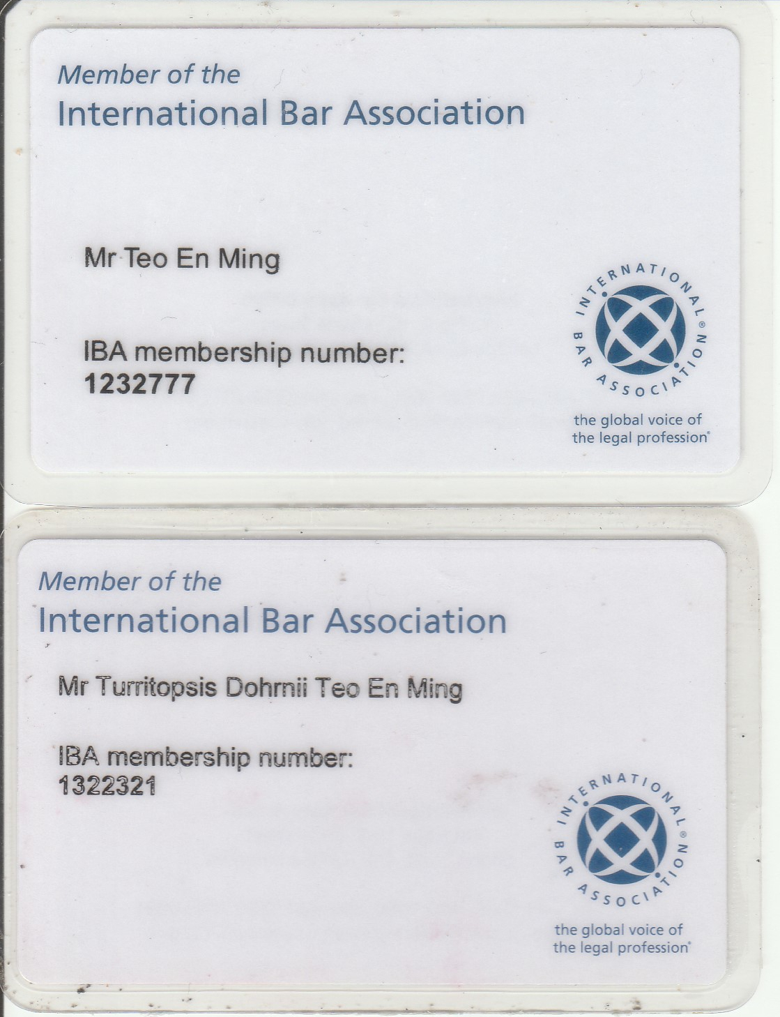 International Bar Association (IBA) Membership Cards