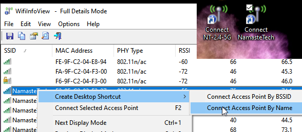 Crea collegamento sul desktop per passare a una rete WiFi specifica