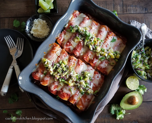 Castellon's Kitchen Al Pastor Enchiladas with Pineapple Avocado Salsa