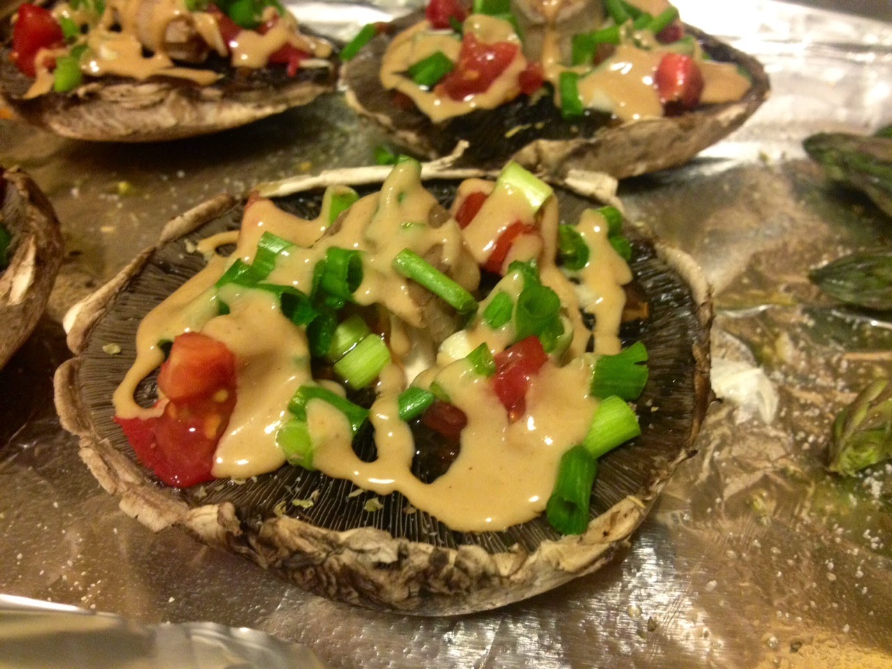 StayatHome Vegan Recipe Baked Portobello Mushroom Caps with Tahini