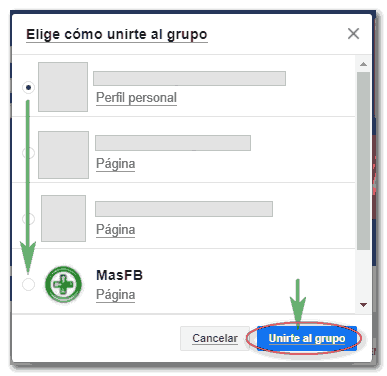 Elegir cómo unirte al grupo en Facebook Elegir cómo unirte al grupo en Facebook