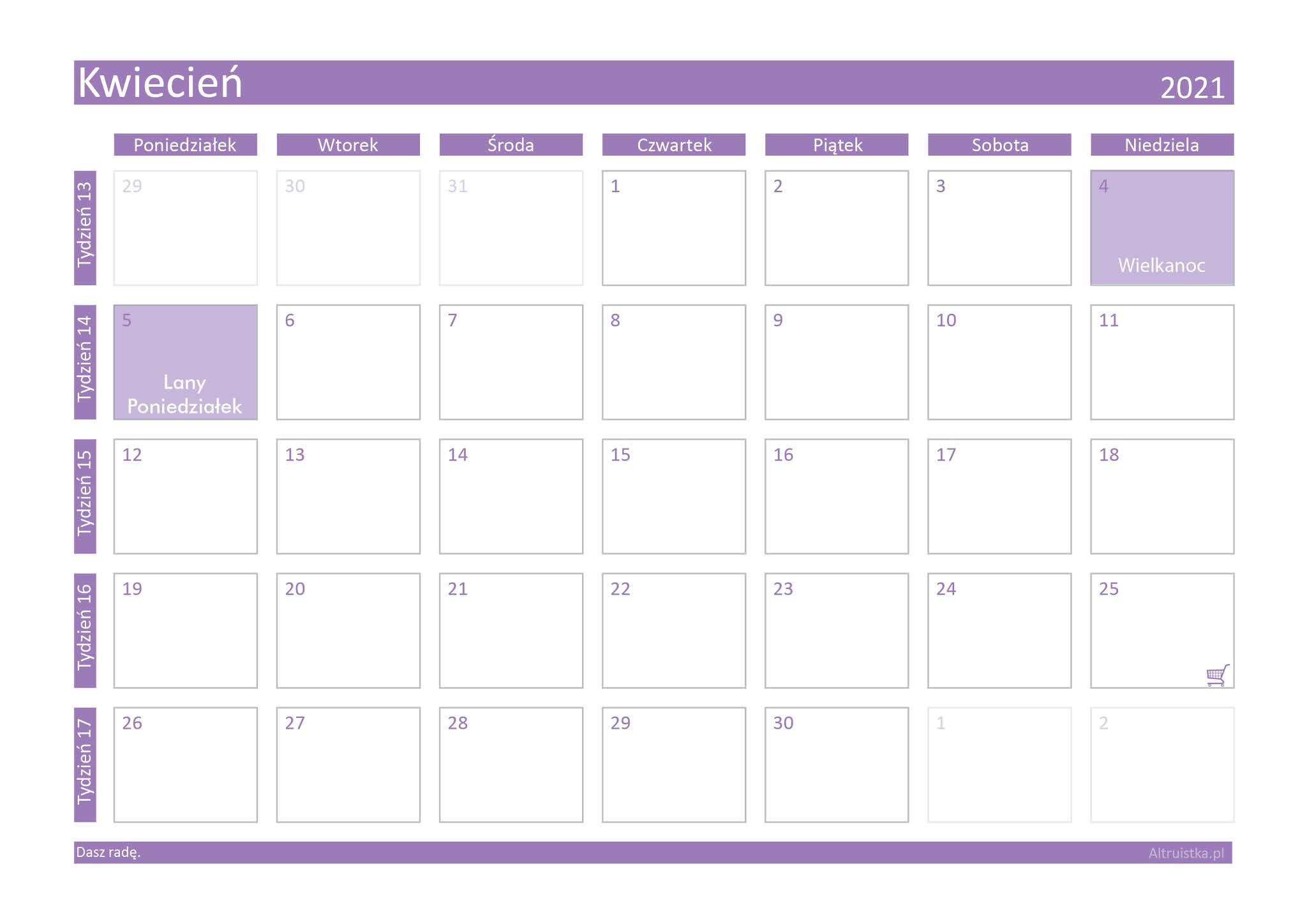 Kwiecień 2021 - kalendarz do druku