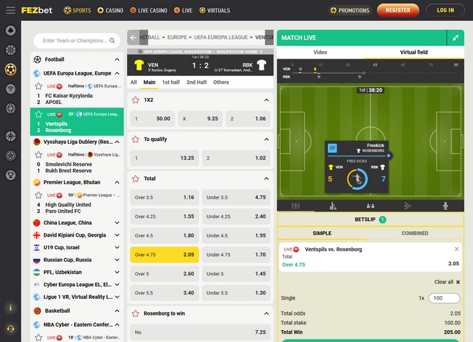 Fezbet Live Betting Screen