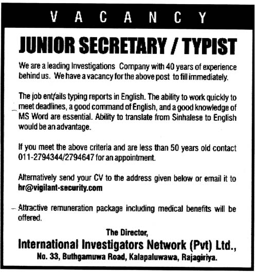 Vacancies For Junior Secretary Typist At International Investigators vacancies-for-junior-secretary-typist-at-international-investigators