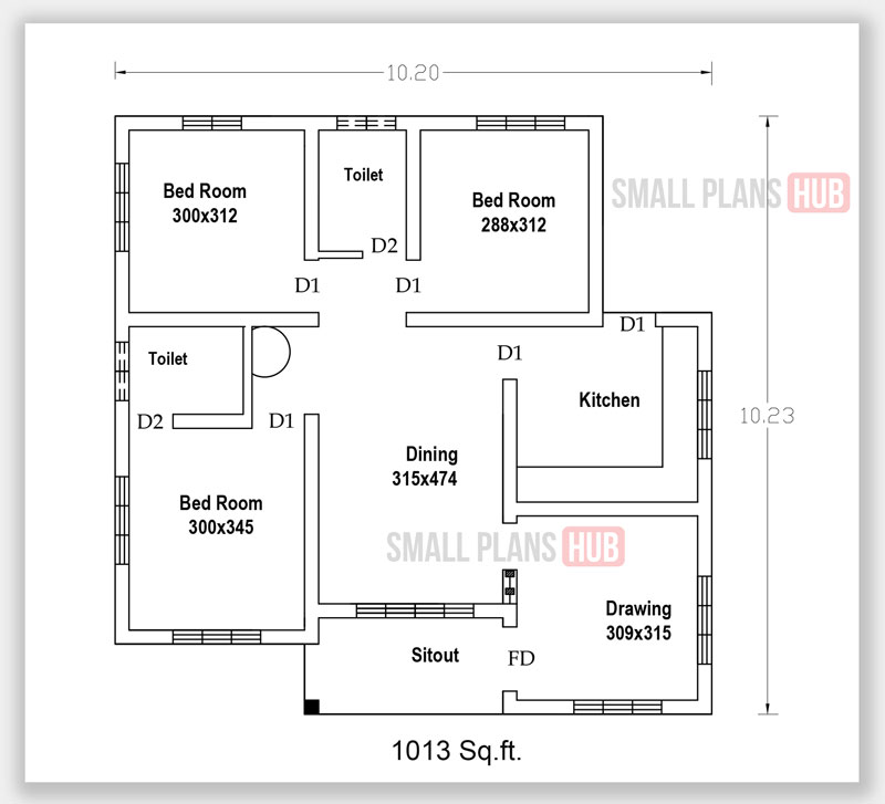 Kerala Style Five Low Budget Three Bedroom House Plans Under 1000 Sq.ft ...