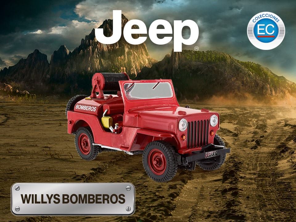 coleccion jeep 1:43, jeep willys cj-3a bomberos 1:43