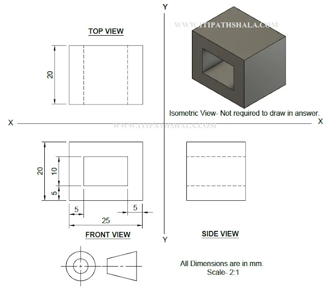 3rd Angle Projection of given object ITI Pathshala
