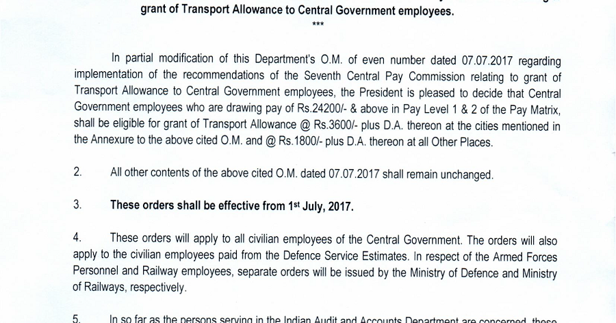 Transport Allowance For Central Government Employees Modification Order transport-allowance-for-central-government-employees-modification-order