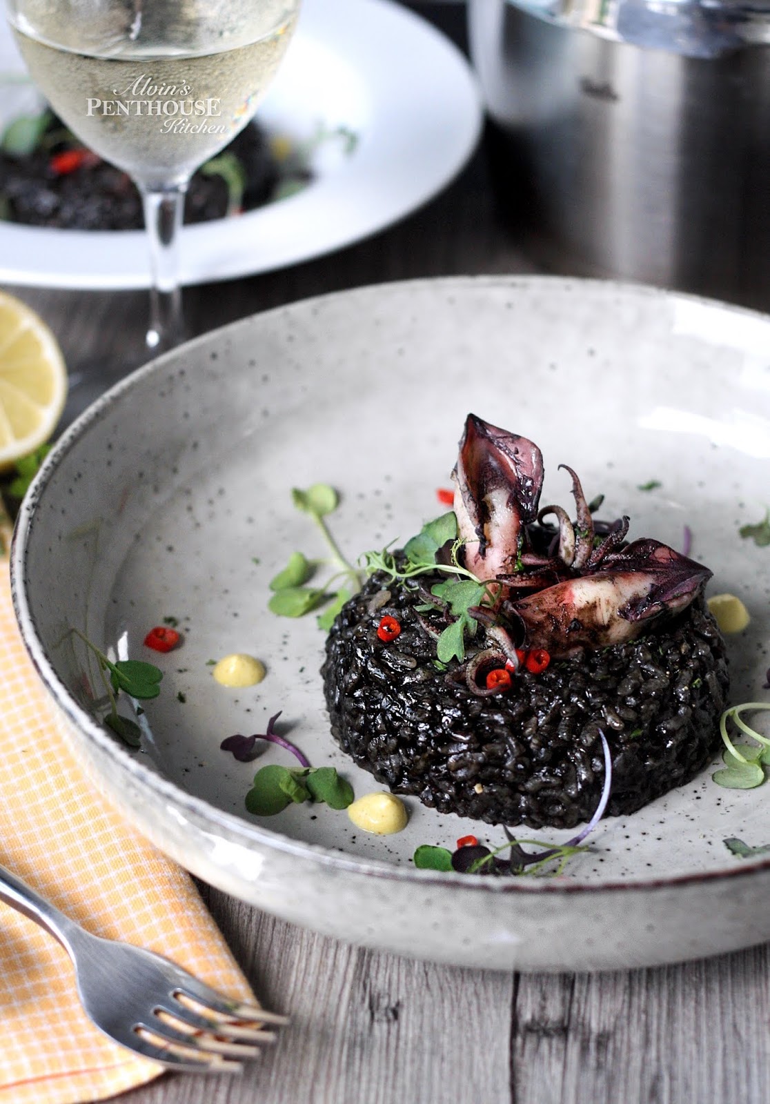 Alvin's Penthouse Kitchen: Black Ink Risotto with Baby Squid