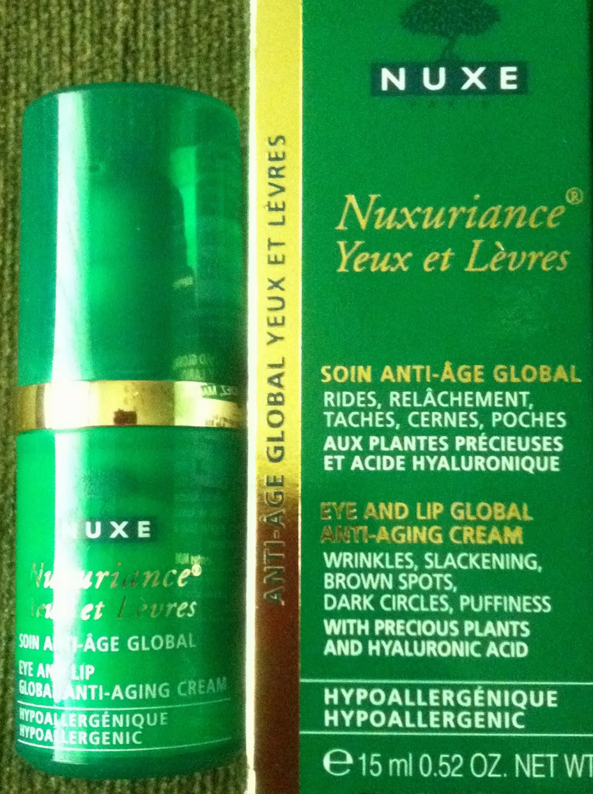 EVERGREEN LOVE NUXE Nuxuriance Eye and Lip Global AntiAging Cream Review