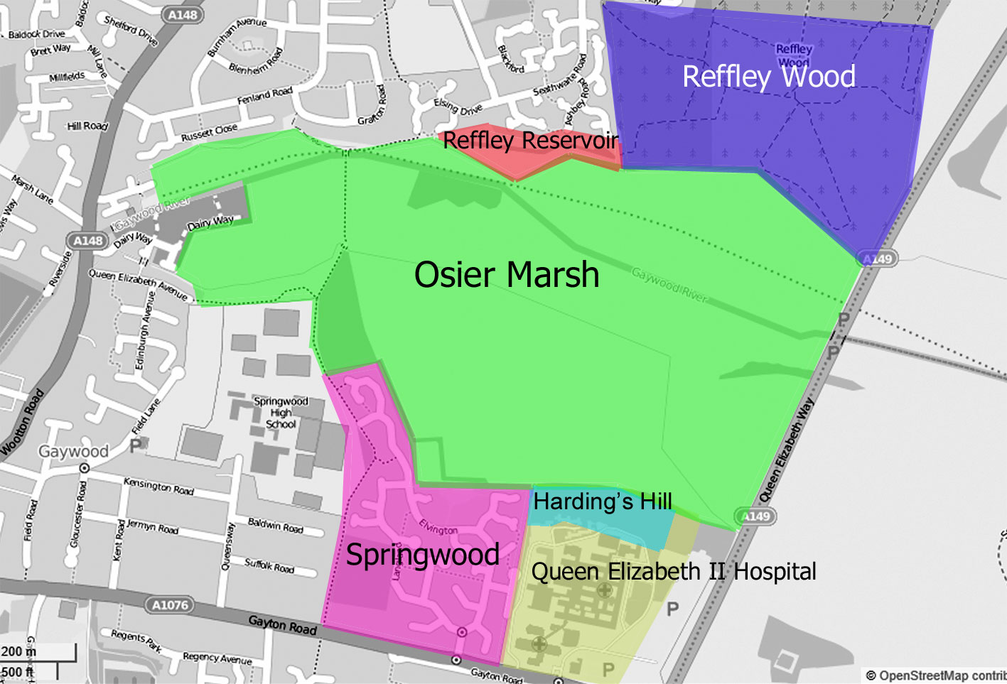 Gaywood Valley Osier Marsh and Reffley Wood Patch Map