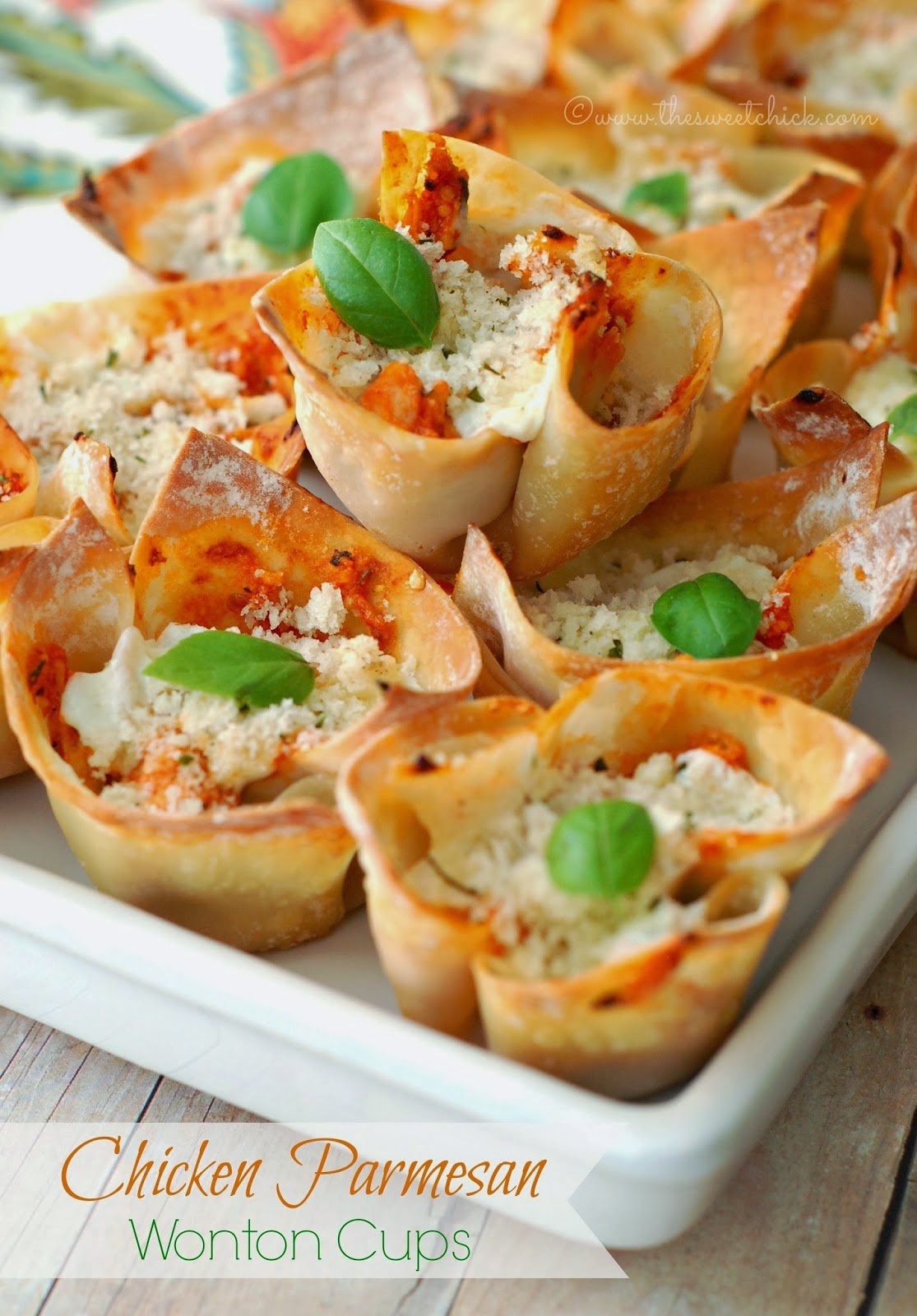 Chicken Parmesan Wonton Cups by The Sweet Chick