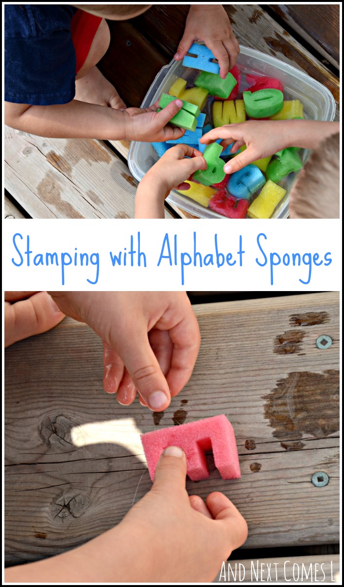 Stamping with Alphabet Sponges {Water Sensory Play} And Next Comes L Hyperlexia Resources
