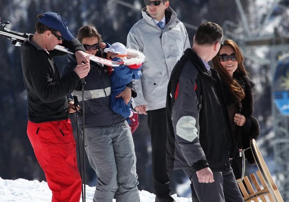Kate Middleton, Prince William, and Prince Harry hung out with a group of friends in the Swiss Alps.The duchess was in Switzerland