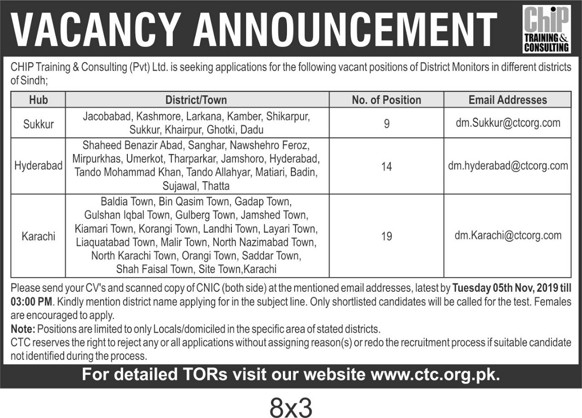 CHIP Training & Consulting Pvt Ltd NGO Jobs 2019
