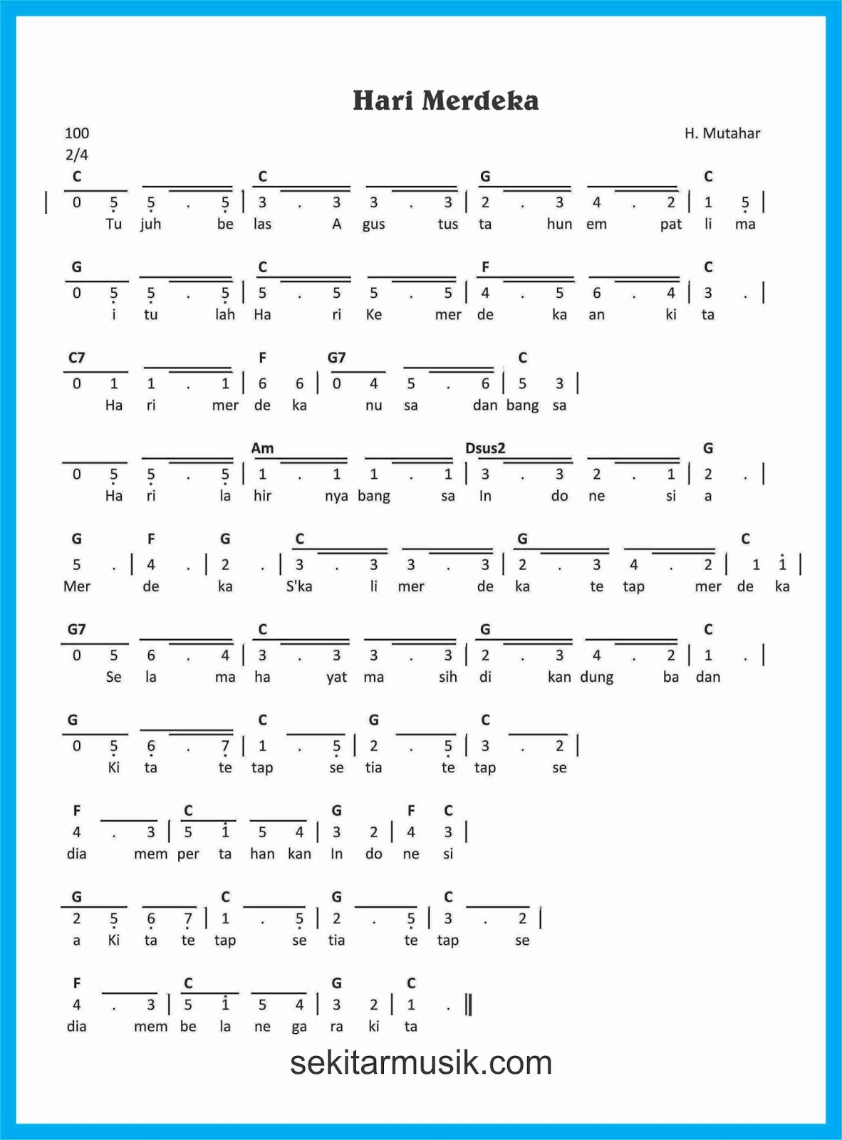 Not Angka Lagu Hari Merdeka SEKITAR MUSIK