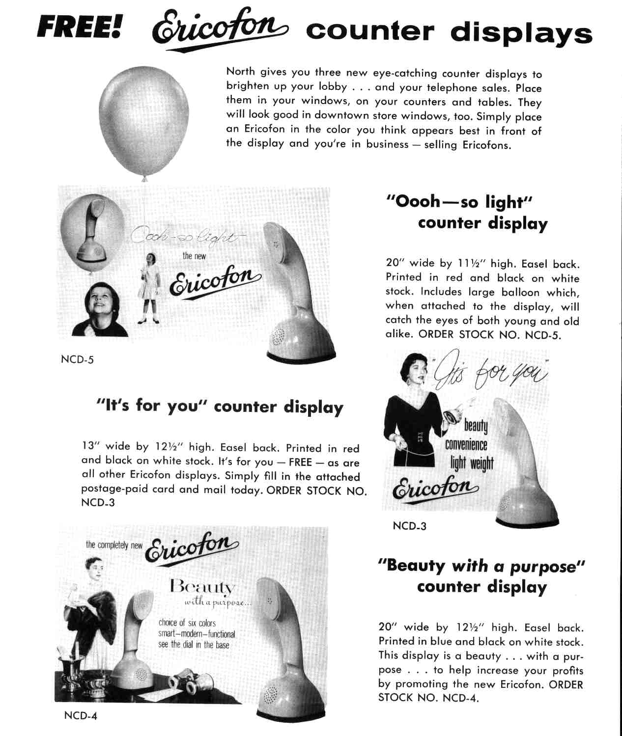 Vintage ads for Ericofon one piece rotary dial telephone  1950s 1970s - 9