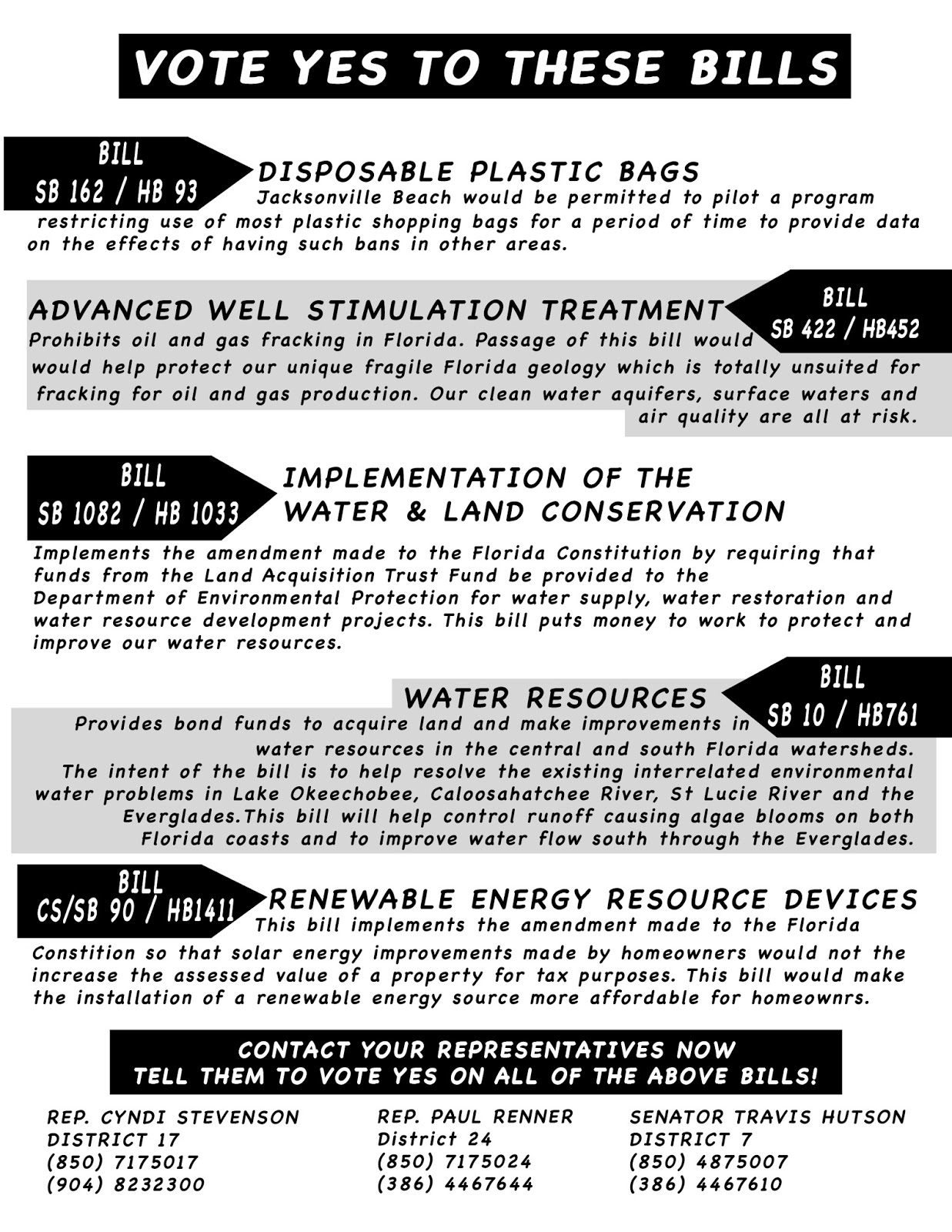 Indivisible St Johns FLORIDA BILLS THAT NEED 'YES' VOTES BY OUR