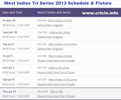 Tri series Cup 2013, Schedule and streaming live tv