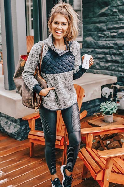 19 Preppy Fall Inspired Outfits to Try this Season | Fleece Top + Leather Leggings + Nike Shoes