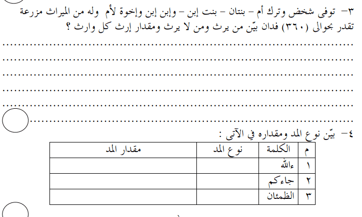 اسئلة ولائية تجريبية لمادة التربية الإسلامية لعام 2020 الشهادة السودانية (6)