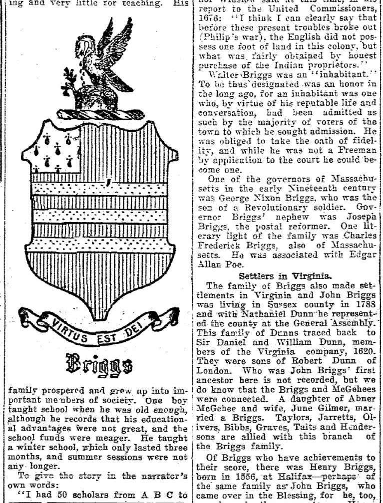 AnceStory Archives Briggs Family in America