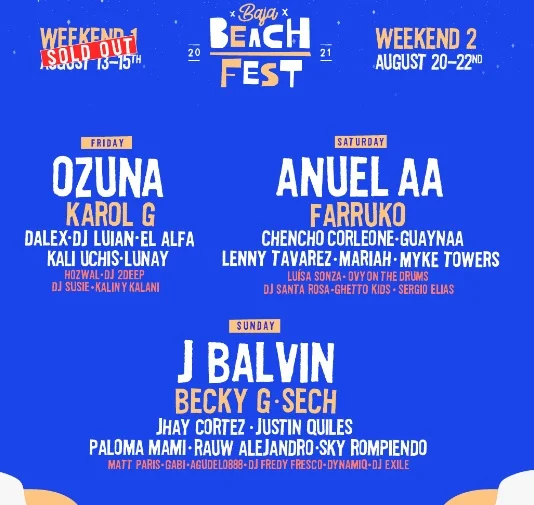 Baja Beach Fest 2021 Cartelera de Conciertos