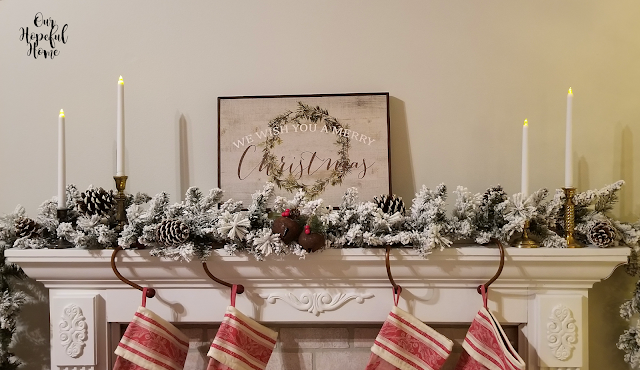 Christmas mantel flocked garland taper candles