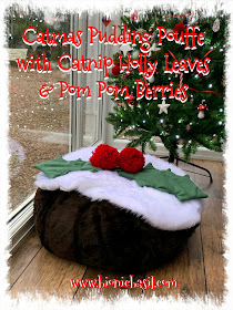 Crafting with Cats Catmas Special - Part 3  ©BionicBasil® Catmas Pudding Pouffe with Catnip Holly Leaves & Pom Pom Berries