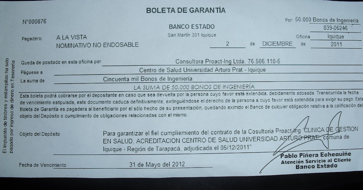 Consultora ProactIng Boleta de Garantía y Recibo de Conformidad
