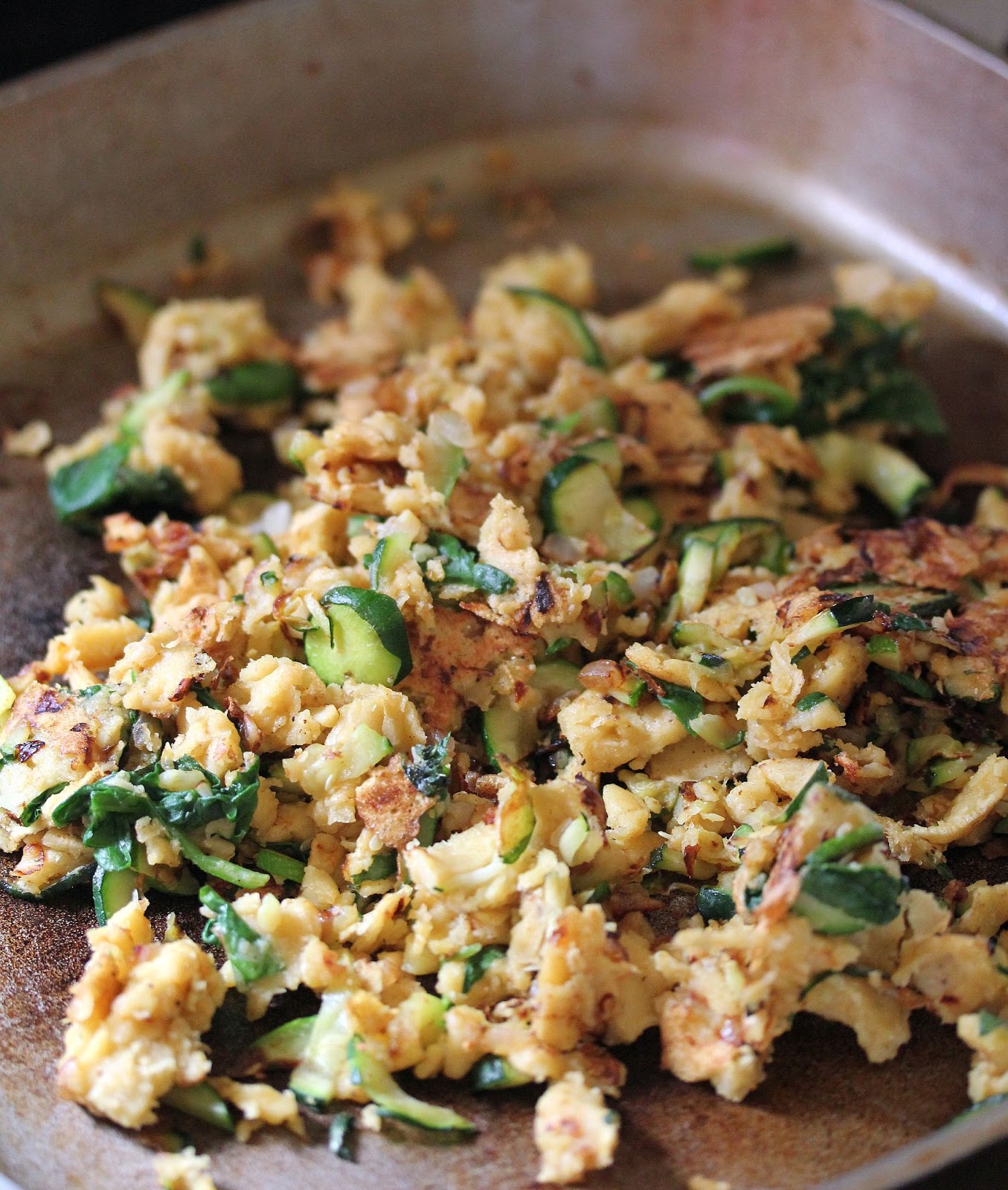 Vegan Chickpea Flour Scrambled "Eggs" with Spinach and Zucchini