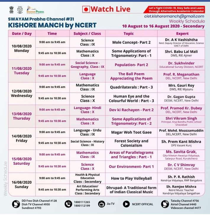 SWAYAM Prabha Kishore MANCH Program Schedule