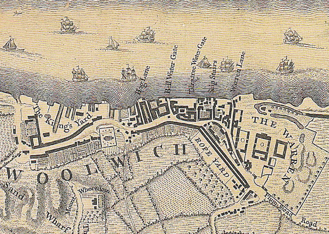 John Rocque Map of Woolwich, London, 1746 John Roque, map of London, 1746, Woolwich, River Thames