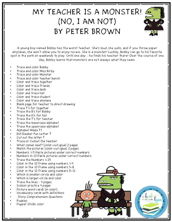 MY TEACHER IS A MONSTER! (NO, I AM NOT) BOOK UNIT Book Units by Lynn