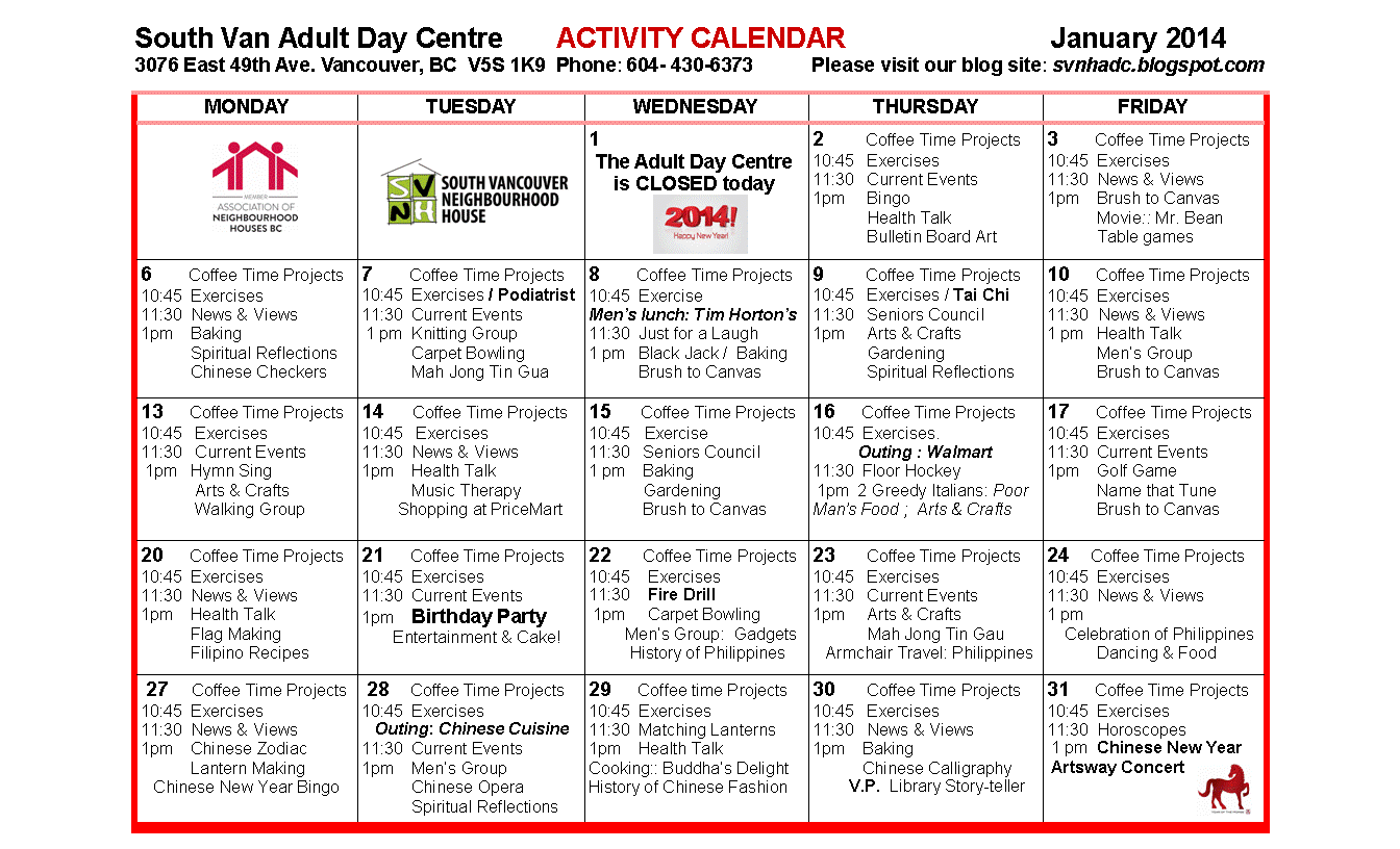 South Vancouver and Beulah Gardens Adult Day Programs: January ...
