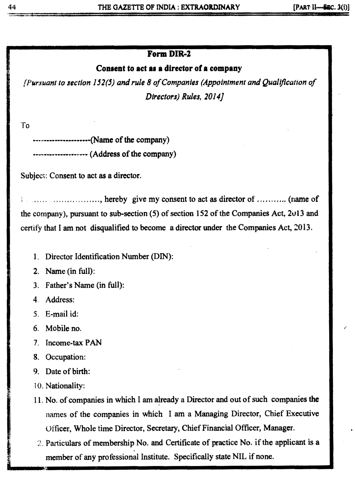 Consent to Act as Director: Letter in Form DIR-30 as per Rule 30