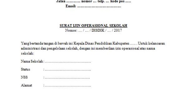 Contoh Surat Izin Operasional Untuk Sekolah Guru Loyal