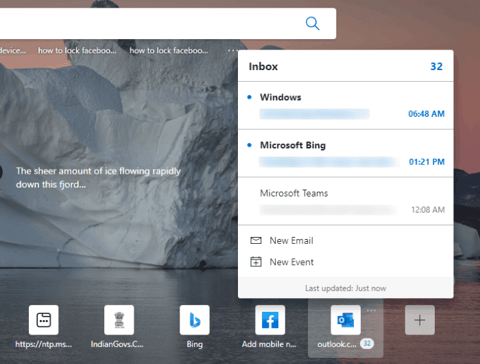 เพิ่ม Outlook Smart Tile ไปยังหน้าแท็บใหม่ใน Edge