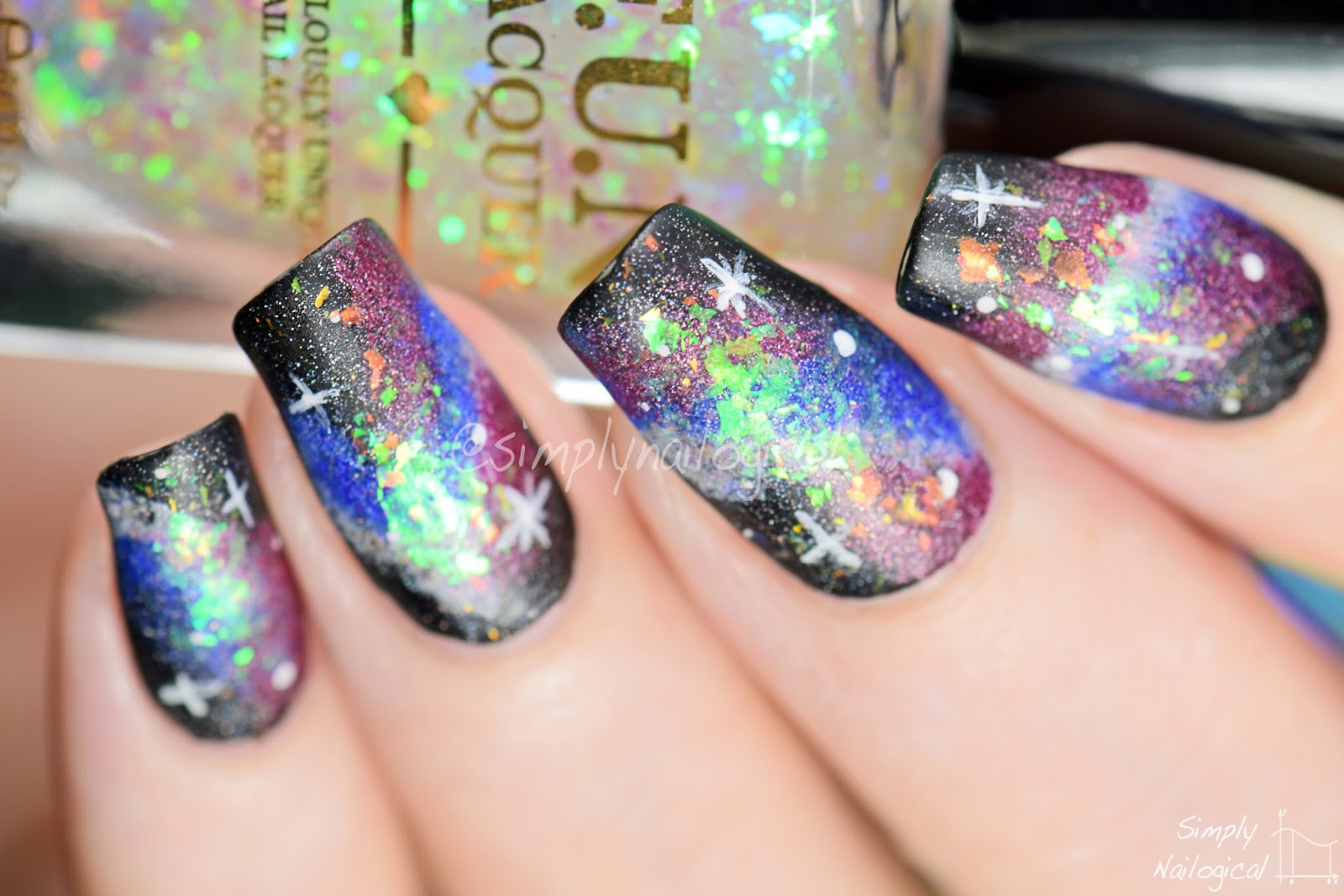 Simply Nailogical: Galaxy nail art with holo and flakies