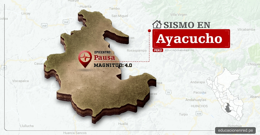 Temblor en Ayacucho de 4.0 Grados (Hoy Miércoles 8 Febrero 2017) Sismo EPICENTRO Pausa - Páucar del Sara Sara - IGP - www.igp.gob.pe