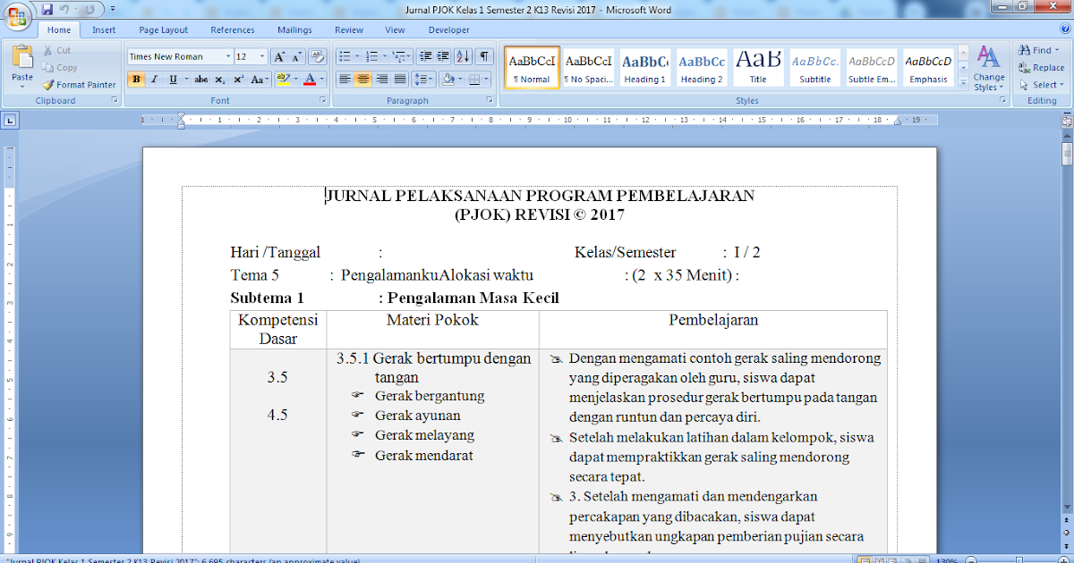 Contoh Format Jurnal Harian PJOK Kelas 1 SD Semester 2 k13 Revisi Contoh Format Jurnal Harian PJOK Kelas 1 SD Semester 2 k13 Revisi